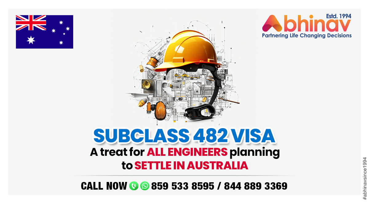 Subclass 482 Visa: A Treat for Engineers Settling in Australia!

Initiate your process today: bit.ly/46jrxlZ.

For more information call us at +91-8595338595

#AustraliaVisa #EngineeringJobsAU #SkilledMigration #ImmigrateToAustralia #CareerInAustralia #EngineersDownUnder