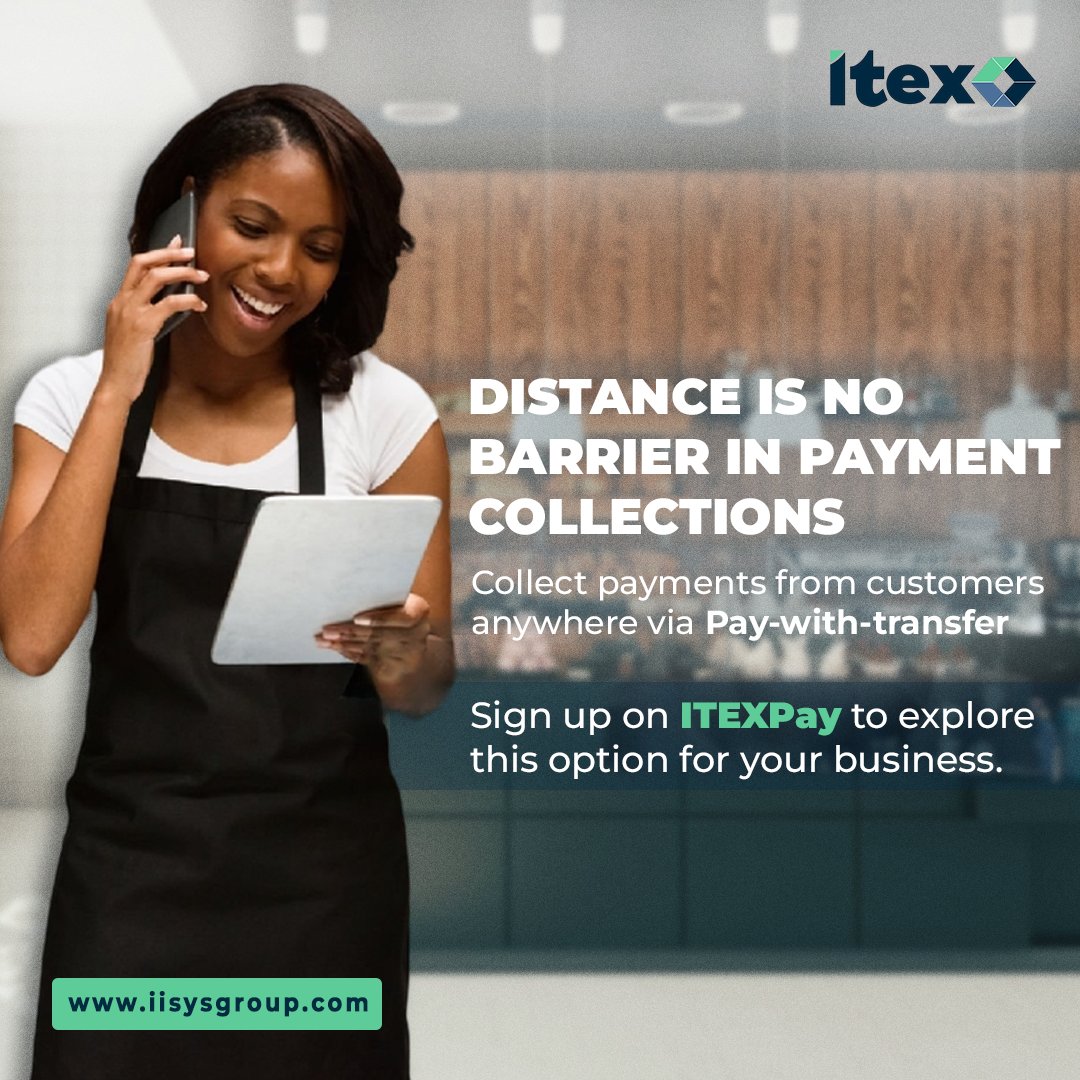 Collect payments from a distance and keep customers happy with pay-with-transfer option on ITEXPay.

Sign-up now and grow your business revenue.

dashboard.itexpay.com/signin

#Paymentcollections
#BusinessGrowth
#BusinessRevenueGrowth
#PaymentSolutions