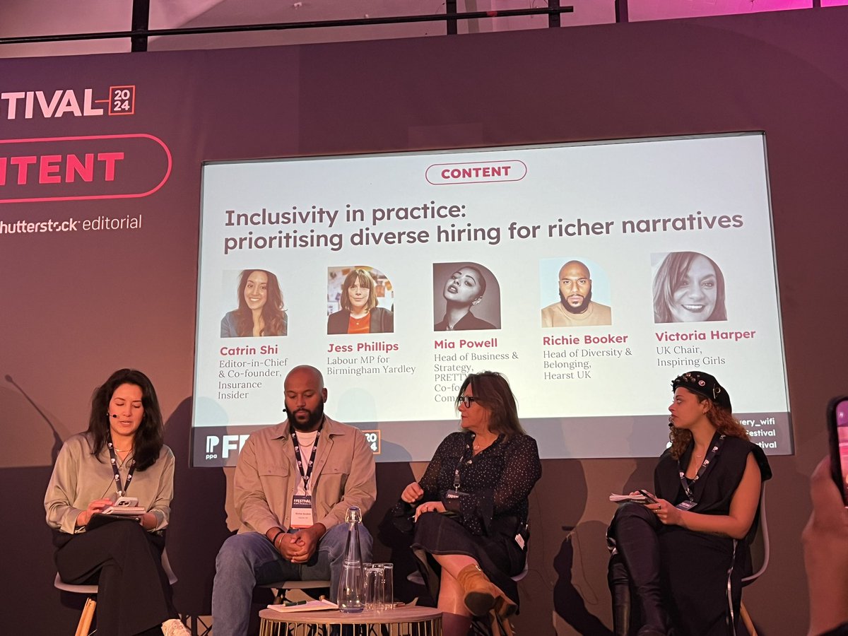 <a href="/PPA_Live/">PPA</a> <a href="/joshi/">Joshi Herrmann</a> <a href="/MillMediaCo/">Mill Media Co.</a> <a href="/arusbridger/">alan rusbridger</a> <a href="/ninatweets/">Nina Wright</a> Working class representation in the arts and creative industries is half what it was in the 1970s says <a href="/catrinshi/">Catrin Shi</a>   What a (difficult!) stat to kick off the conversation on inclusivity. 
Featuring <a href="/RichieBrave/">Richie Brave</a> <a href="/jessphillips/">Jess Phillips</a> (with video in advance!) Victoria Parker and Mia Powell