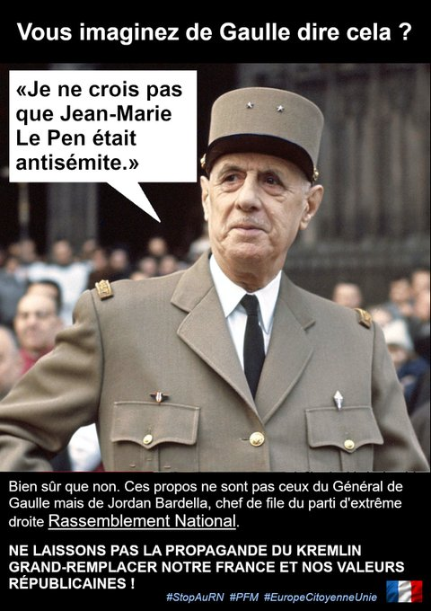 Je rappelle que Jean Marie Lepen a soutenu
les auteurs des attentas contre De Gaulle 
Qu'il faisait partie de L'OAS et qu'il a creer le Front National avec des ex pétainistes collabos dont certains ont participer a la rafle de Vél'd'Hiv