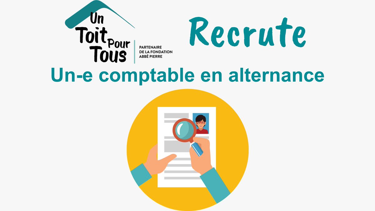 [#Alternance] Un Toit Pour Tous recherche un.e comptable en alternance pour 2 ans !  
⏳Date limite de candidature : avant le 31 mai 2024
Rejoignez notre équipe dynamique et engagée 
👉untoitpourtous.org/recrutement/ 
#Grenoble #logement