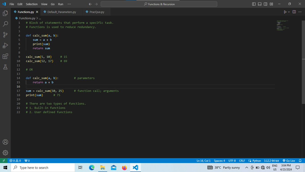 Joy__Khatri's tweet image. 🚀 On Day 11, I embraced the power of Python functions with default parameters! 🔑 Mastering flexibility and efficiency, shaping code to fit my needs like a glove! 🧤
#PythonAdventure
#FunctionWisdom
#Python 
#pythonprogramming 
#CodingJourney 
#codinglife 
#coding