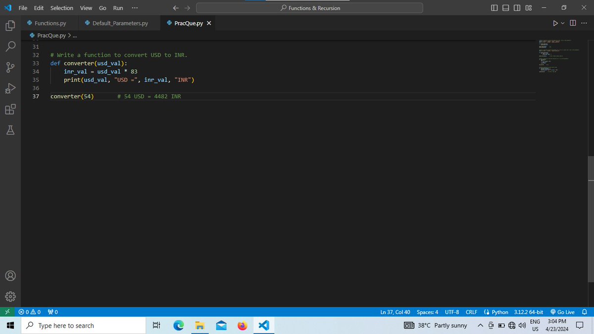 Joy__Khatri's tweet image. 🚀 On Day 11, I embraced the power of Python functions with default parameters! 🔑 Mastering flexibility and efficiency, shaping code to fit my needs like a glove! 🧤
#PythonAdventure
#FunctionWisdom
#Python 
#pythonprogramming 
#CodingJourney 
#codinglife 
#coding