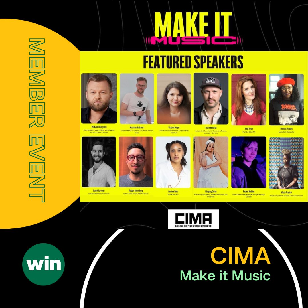 🏆 Tonight is the MAKE IT MUSIC Awards, @CIMAmusic75's gala for Canada's independent music - congratulations to all honorees & special shout out to former WIN Chair Justin West (@secretcityrcrds)! Don't miss CIMA's MAKE IT MUSIC Summit on April 24-25. 👉 makeitmusic.vfairs.com