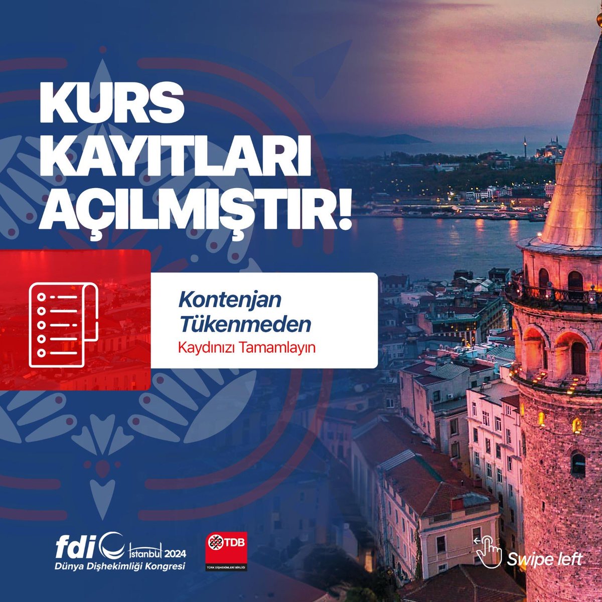 FDI 2024 Kurs Kayıtları Açılmıştır! Kurs kayıtları kontenjanla sınırlıdır. Kaydınızı tamamlamayı unutmayınız! 2024.world-dental-congress.org/tr/kurslar #WorldDentalCongress2024 #WorldDentalCongress #WDC24 #CE #YoungDentistsForum #ContinuingEducation #türkdişhekimleribirliği #dişhekimliği