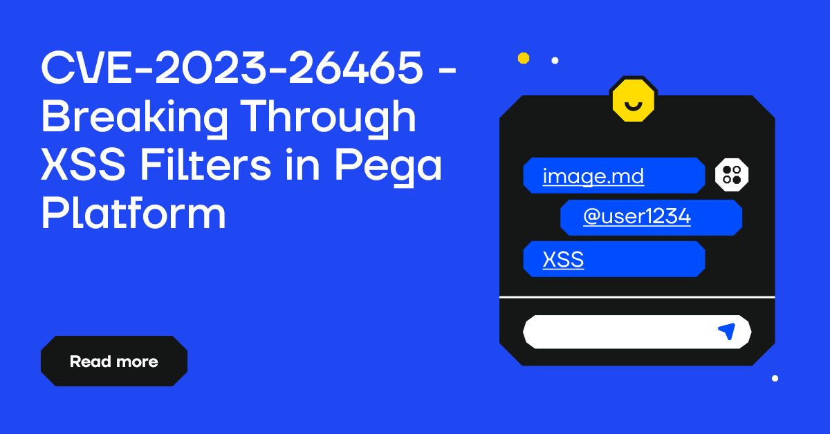 SECFORCE_LTD's tweet photo. Take an insider look at CVE-2023-26465 and how @haqpl and @adamsimuntis managed to break through #PegaPlatform #XSSfilters by exploiting #markdown syntax and user-mentioning functionalities.
https://t.co/NzUe4GrnAI
Huge congrats and many thanks to @pega for their collaboration. https://t.co/tq4bbhuaEA