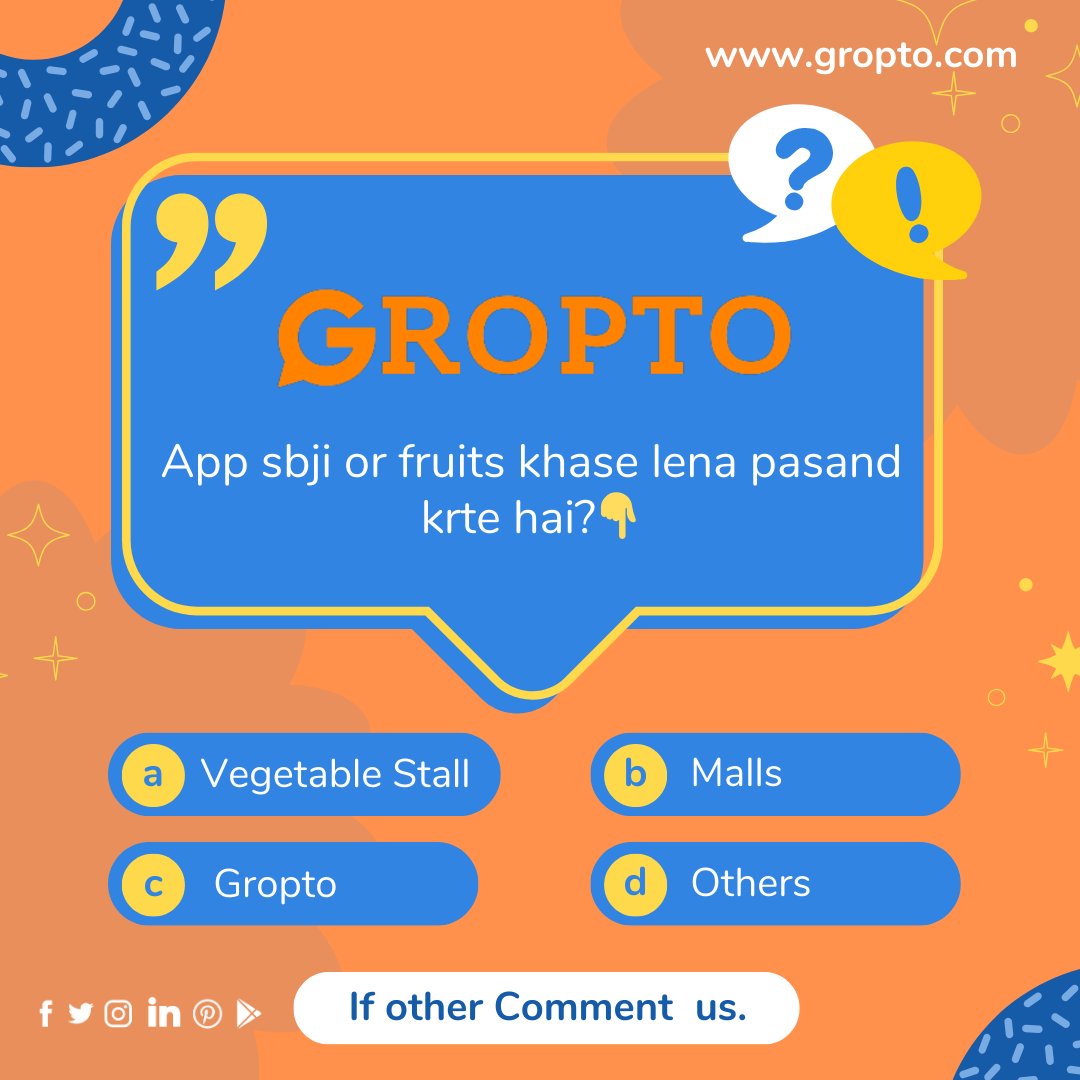 Buy fresh Vegetables & Fruits by Gropto
gropto.com
#gropto #groptomart #shopwithgropto #groptoofficial #groptoindia #shop #grocery #agra #agragrocery #groceryshopping #grocerystore #food #supermarket #shopping #fruits #vegetables #onlinefruits #onlinevegetables