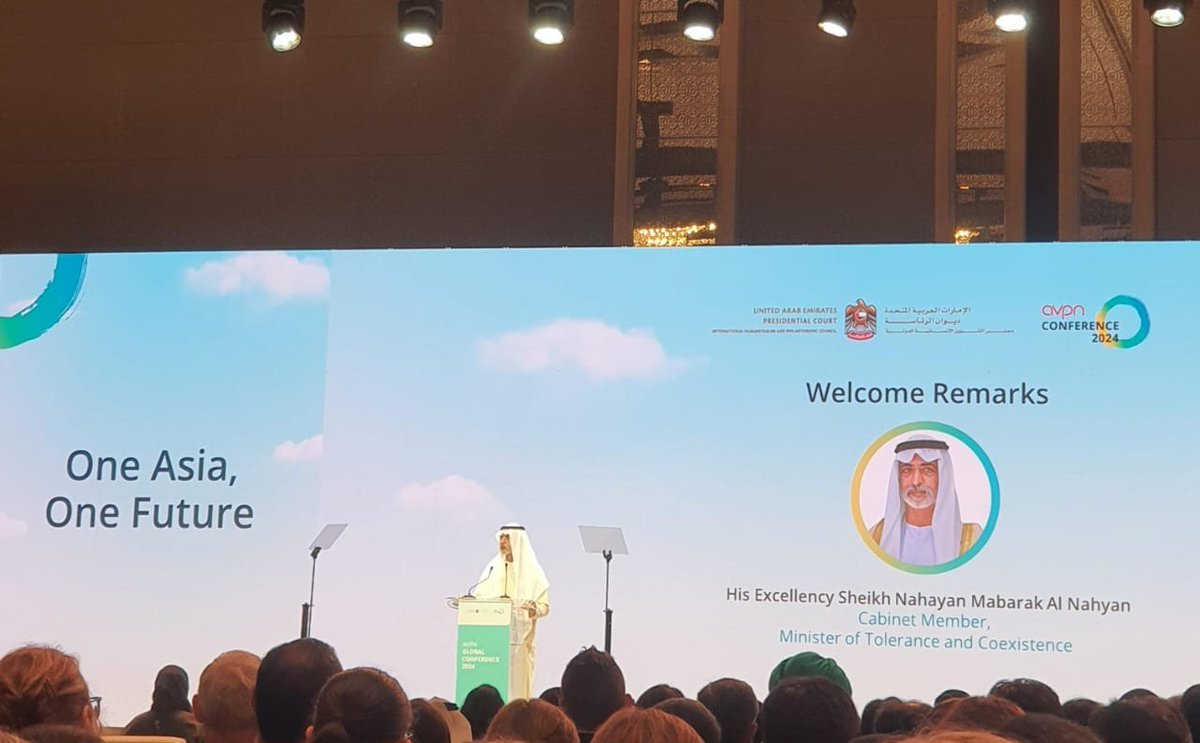 . @PopFoundIndia is at #AVPN2024 in Abu Dhabi. Welcome remarks by His Excellency Sheikh Nahayan Mabarak Al Nahayan, UAE Cabinet Member, Minister of Tolerance and Coexistence. @avpn_asia @Letstransform @r1ya_saysitr8 @Sanghamitra03