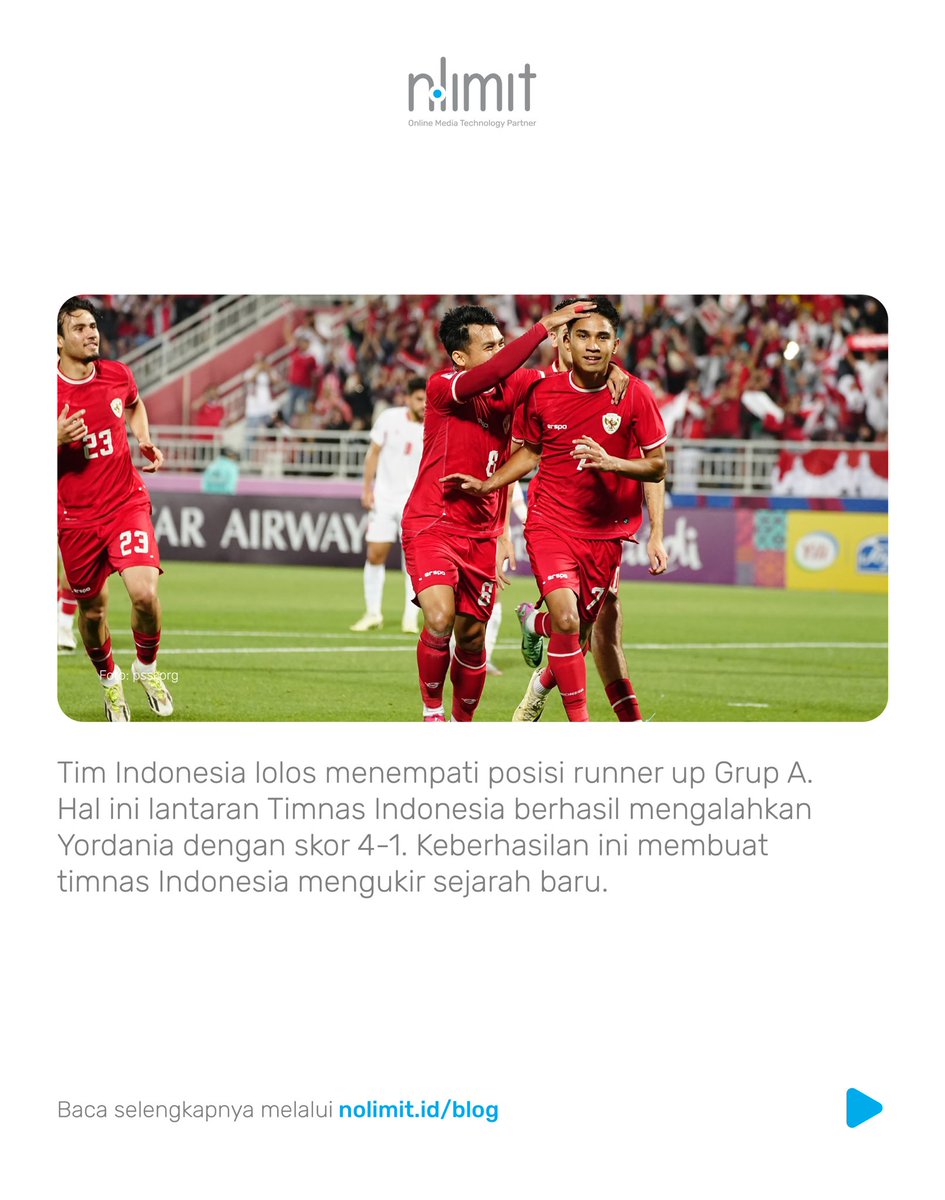 NoLimitID's tweet photo. Timnas Indonesia kembali mengukir sejarah baru lantaran lolos 8 besar Piala Asia U-23. Hal ini membuat Timnas Indonesia trending di media sosial. 

Baca selengkapnya: https://t.co/Il5QT4GywH

#Timnas #NoLimit #BelajarBerkembang https://t.co/g861wdDBE4