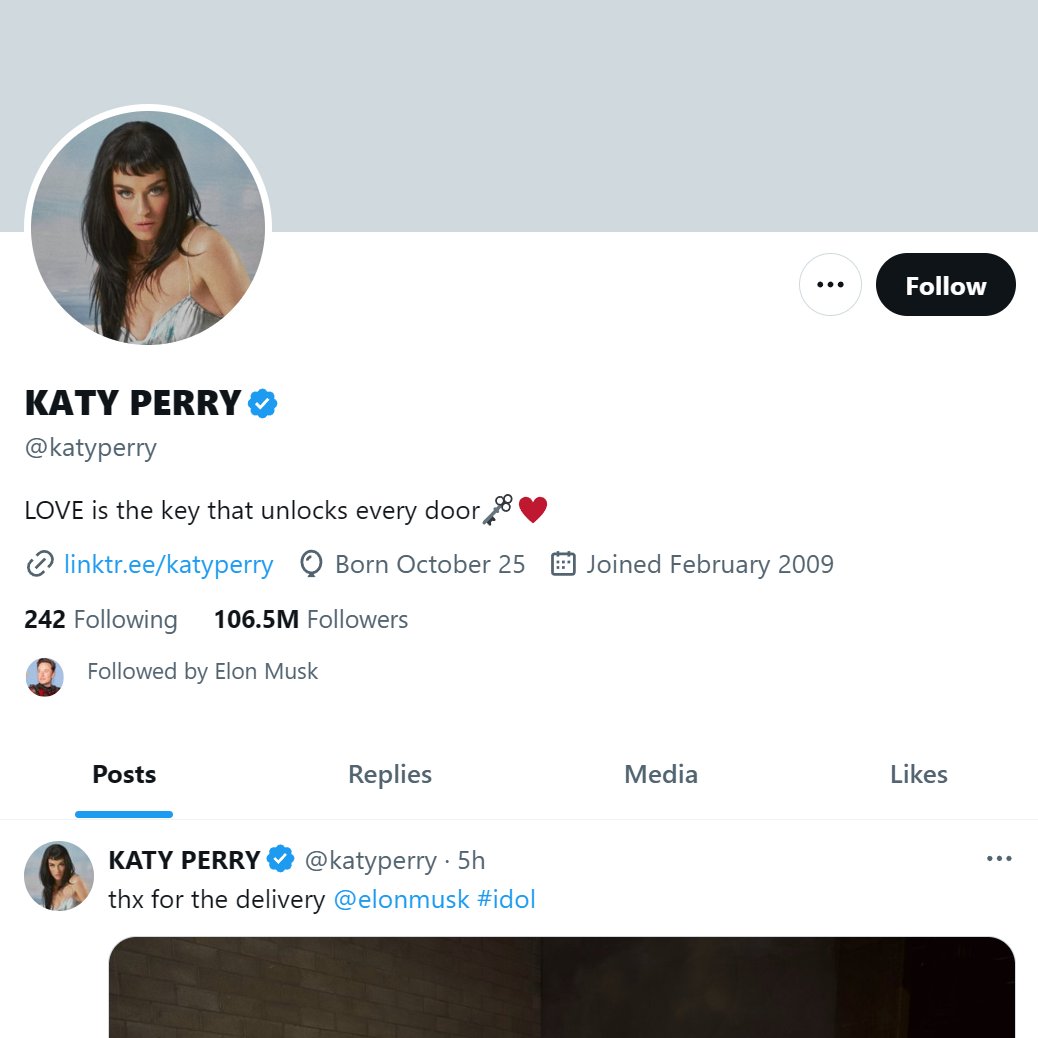 🆕 @elonmusk has started following @katyperry