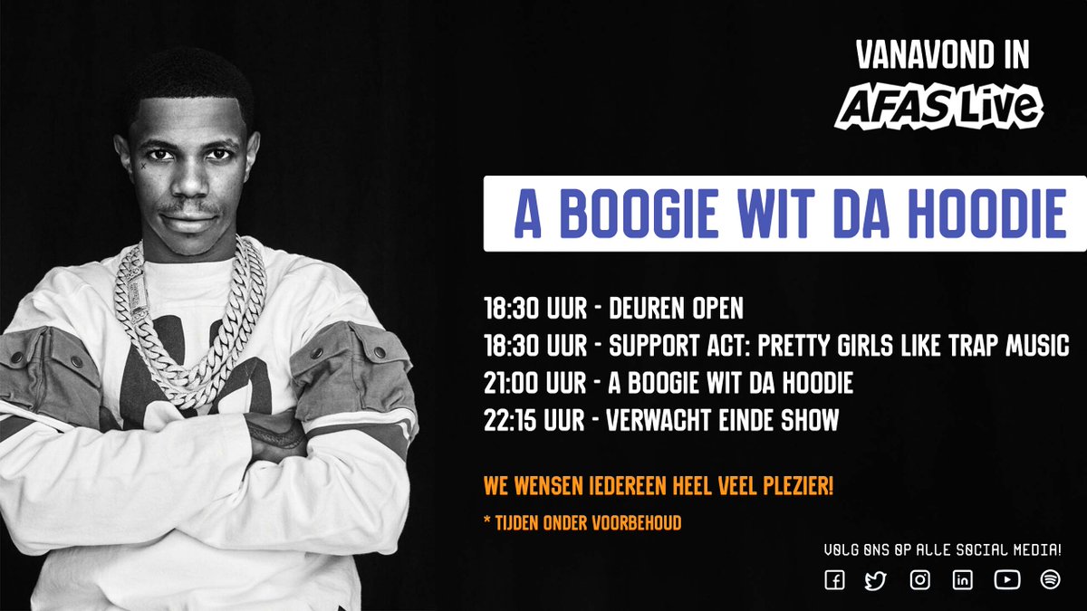 Vanavond in #AFASLive: A Boogie Wit Da Hoodie 🔥 Hieronder vind je het tijdschema 👇 @ArtistHBTL