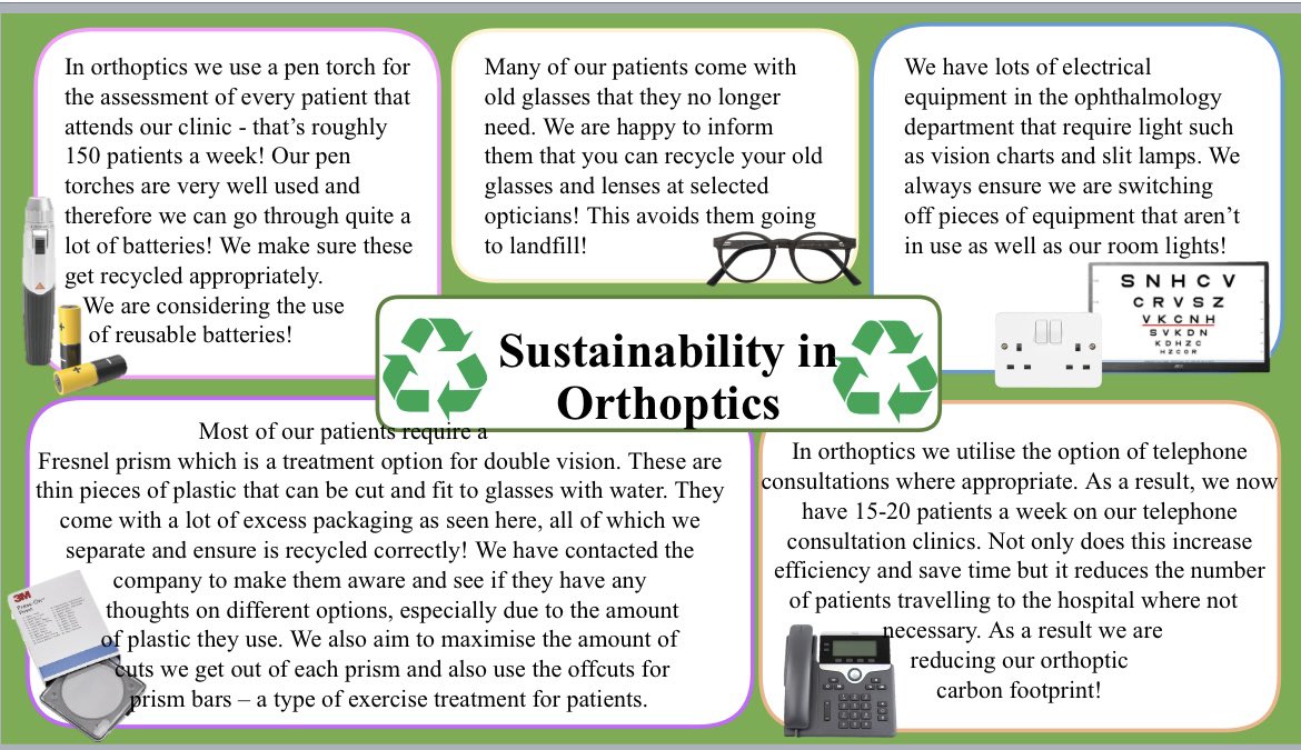 #GreenerAHP week gives us the opportunity to think of how we could be #Greener @LivHospitals @LUHFTAHPs 💚 Our Orthoptists have shared the ways they improve #Sustainability in Orthoptics @StPaulsNews 👓 What could you & your teams do? 😃 #EveryLittleHelps #NetZero @WeAHPs