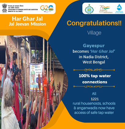 Congratulations to all people of Gayespur Village of Nadia District, West Bengal State, for becoming #HarGharJal with safe tap water to all 1221 rural households, schools & anganwadis under #JalJeevanMission
@jaljeevan_
@GowbPhe