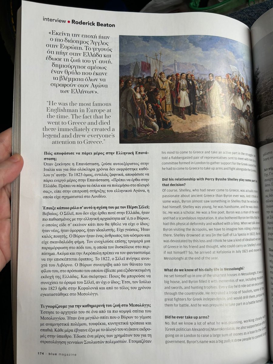 Anyone flying with Aegean in April and May might have seen the familiar face of Prof Roderick Beaton, Chair of the BSA, in Blue Magazine! Have a read about how Lord Byron helped put Greece on the map of Modern Europe in this interview ✈️ #roderickbeaton #lordbyron