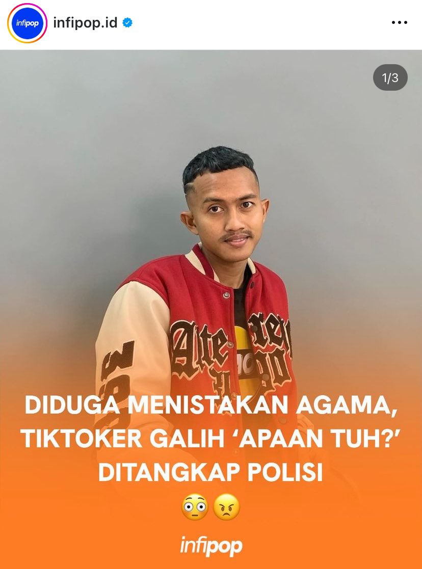 txtdrbekasi's tweet photo. ‼️BREAKING NEWS‼️

Polisi menangkap seleb TikTok Galih Loss terkait kasus dugaan penistaan agama.

Penangkapan tersebut dibenarkan oleh Direktur Tindak Pidana Siber Bareskrim Polri Brigjen Himawan Bayu Aji. Bayu mengatakan kasus Galih tersebut kini ditangani oleh Direktorat Reserse Kriminal Khusus Polda Metro Jaya.

Sumber : IG/infipop.id
Link CNN : https://t.co/zENHBQ0sRi