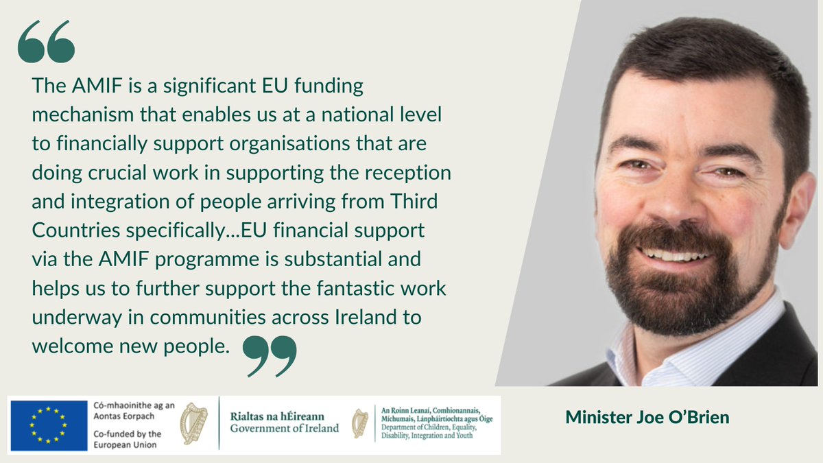 Min. @joefingalgreen today announced €10m in funding across 17 projects working to support the reception and integration of Third Country Nationals in Ireland. The minimum AMIF grant available to projects was €300,000. Full Press Release here: bit.ly/49NJrOS