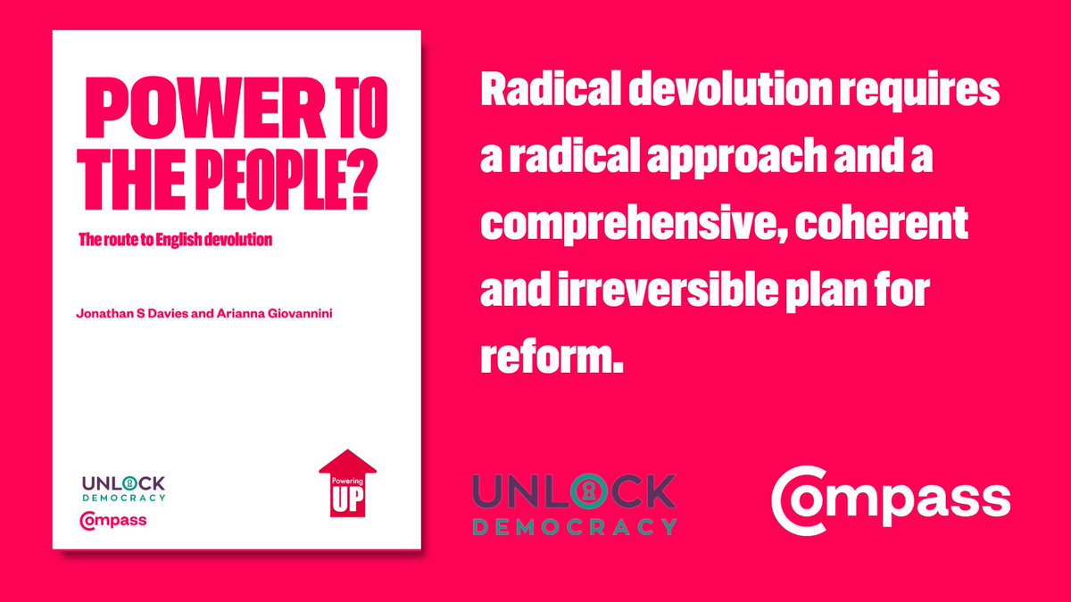 @CarolineLucas There is a crisis in English democracy. That's why we published this report along with @UnlockDemocracy by @ProfJSDavies and @AriannaGi exploring what a new devolutionary settlement for England might look like. Read the full report here: compassonline.org.uk/publications/p…