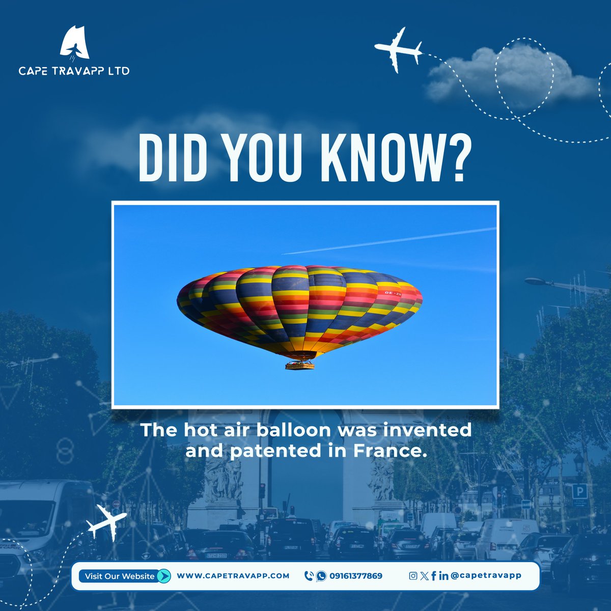 Did you know?
The hot air balloon was invented and patented in France.🇫🇷🎈

#didyouknow #explorefrance #capetravels #capetravapp