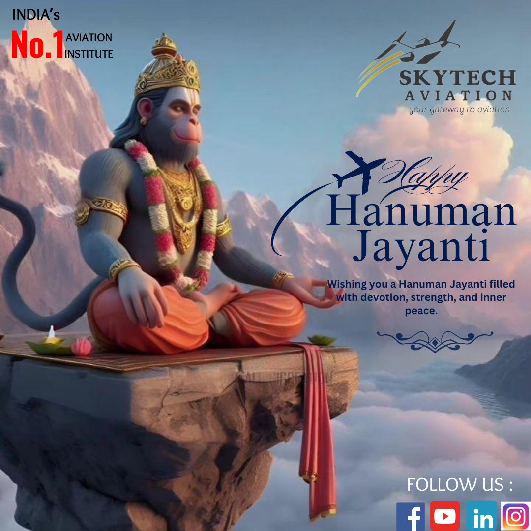 On this divine occasion of Hanuman Jayanti, may you find courage in the teachings of Lord Hanuman and embark on a journey filled with strength and positivity. Skytech Aviation is here to support your flight! 🌠✨ #StrengthFromAbove #SkytechSupport'