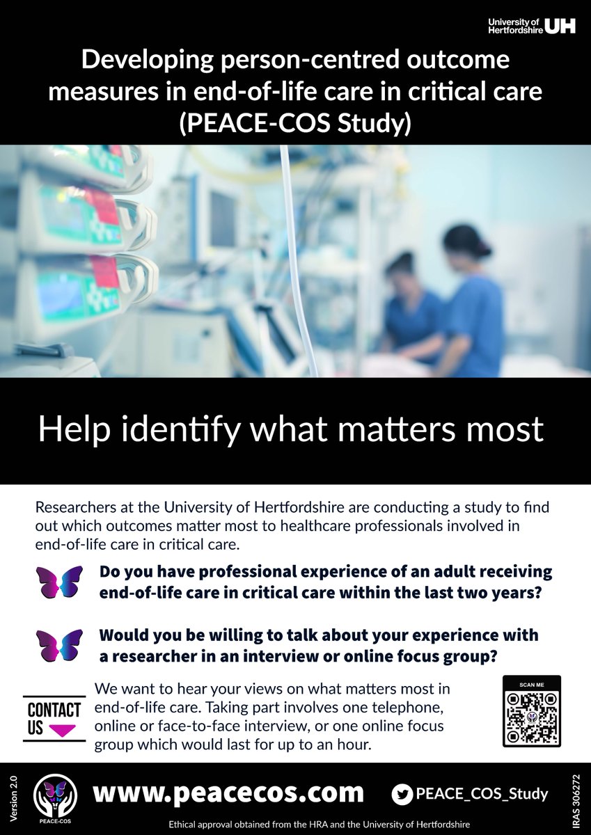 Researchers at the University of Hertfordshire are conducting a study to ﬁnd out which outcomes matter most to healthcare professionals involved in end-of-life care in critical care. For more info. about this and other research opportunities see baccn.org/mediacentre/ne…