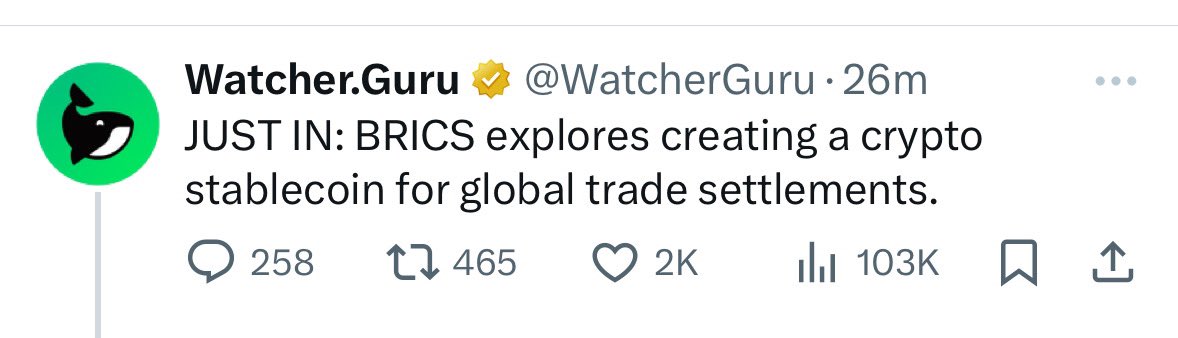 3orovik's tweet photo. This is HUGE!! BRICS might create a stablecoin, which will definitely force the US into a CBDC! https://t.co/EltzuGdj9L