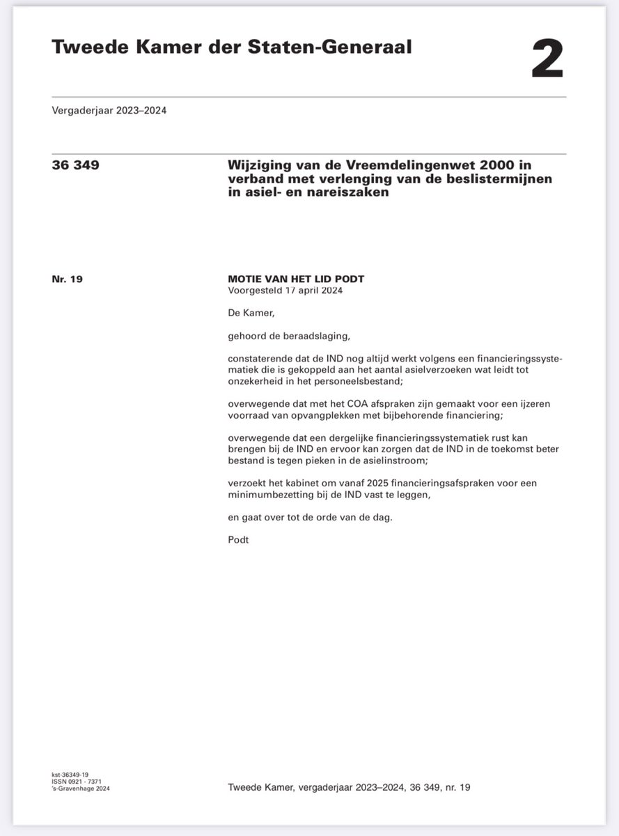 Al twee jaar geleden vroeg de IND om structurele financiering. Het kabinet gaf toen ook aan dat te gaan regelen. Toen viel het kabinet. 

Vandaag stemden de formerende partijen tegen mijn motie voor die structurele gelden.
❌ De uitvoering
❌ Oplossen van wachtlijsten
✅ Chaos