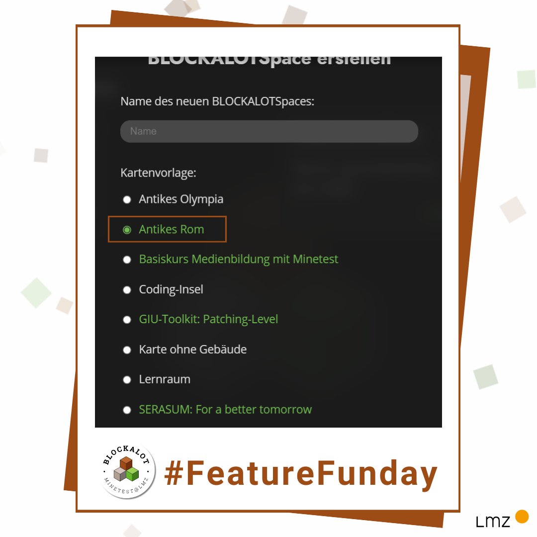 #FeatureFunday: 🗺Kennst du schon unsere neue #Kartenvorlage Antikes #Rom für #Minetest? Probiere sie direkt mit unseren passenden #BLOCKALOTAdventures aus🏛Unsere Lernideen findest du im #Wiki: wiki.blockalot.de/lernabenteuer #twlz #edubw @lmz_bw #Geschichte