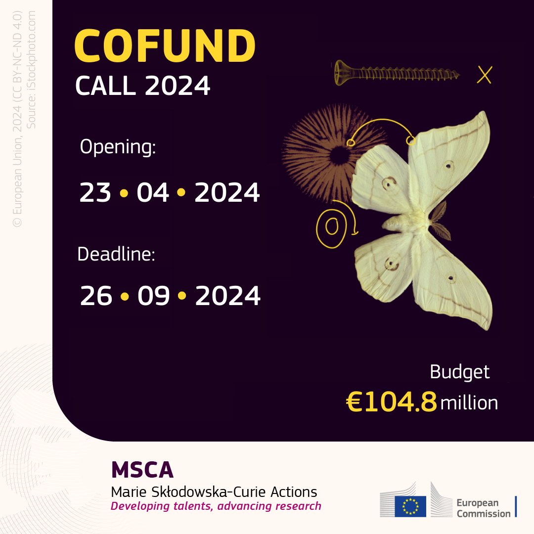 2️⃣ #COFUND 🟡 Opens today, until 26 September 2024 💸 €104.8M ✅ Helps organisations develop doctoral & postdoc programmes ✅ Co-funding a share of their costs ✅ Allows recruiting of global talents ✅ Elevate standards & working conditions europa.eu/!gxdrBb 3/4 🧵⤵️