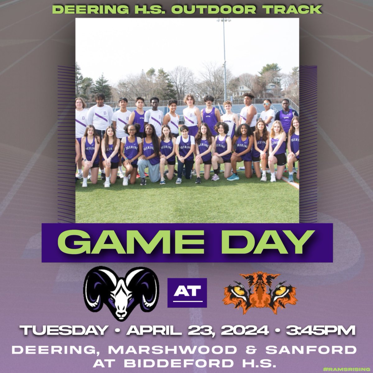 Good luck to Deering H.S. Outdoor Track as they open up the season at the Biddeford H.S. meet at 3:45pm. GO RAMS!!! #runningrams #RAMily