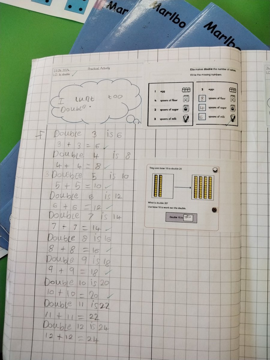 MarlboroughPrim's tweet photo. A fantastic range of work from Year 1 we are learning to double in Maths. #doubling #Year1Maths https://t.co/fUC4DM0c6q