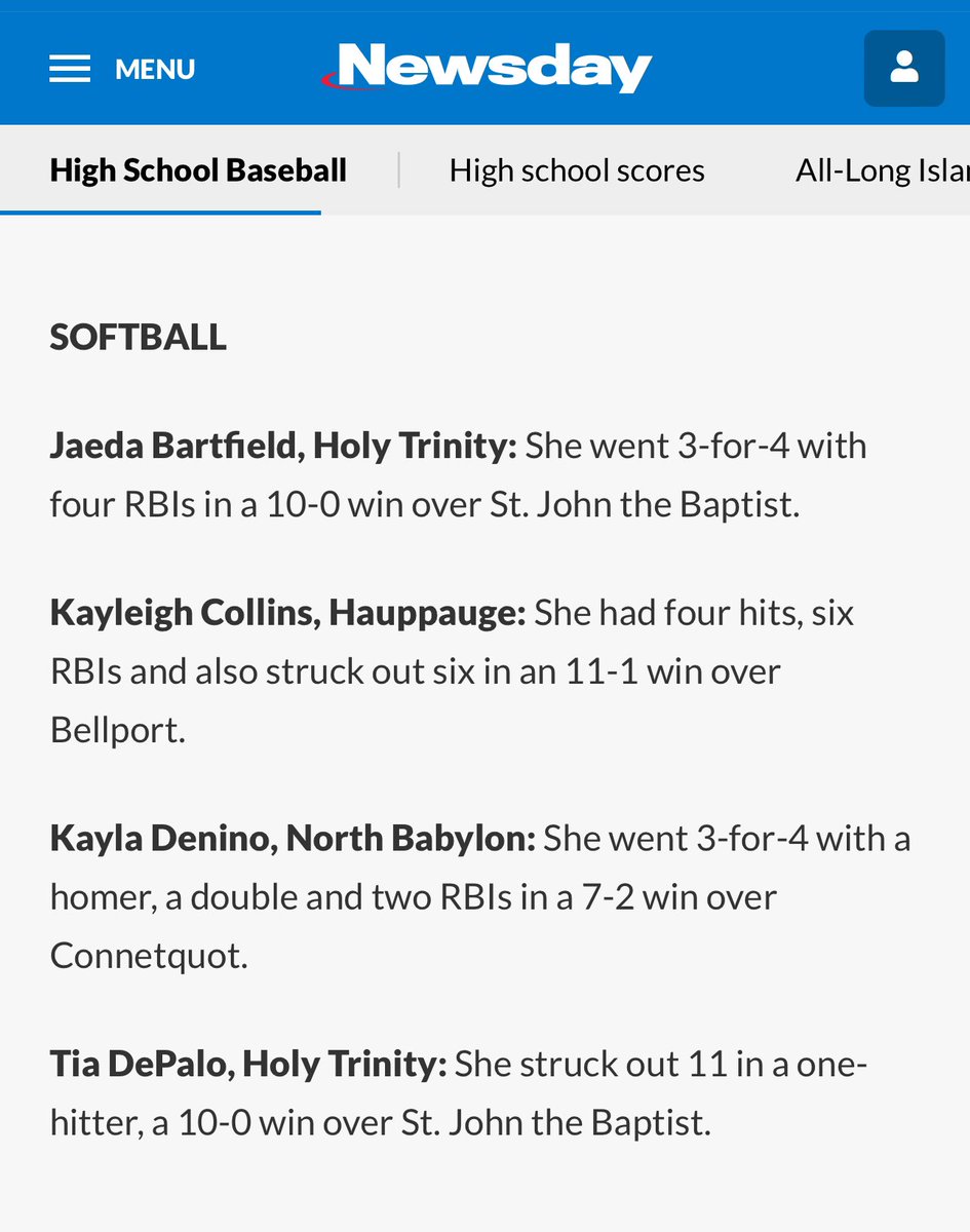 Thank you @NewsdayHSsports for recognizing me as one of this weeks Diamond Stars 🇵🇷🐍🙏🏻 @HTHS_Athletics @Gregg_Sarra @MattLinds19 @chrxs_matias @nysswa @Michael__Sicoli @ExtraInningSB @SoftbalAmerica @VAUnitySB @UNITY_BK2 @MaxPreps @DfwSho @OKSportsGuy @CoastRecruits @UWAA_United