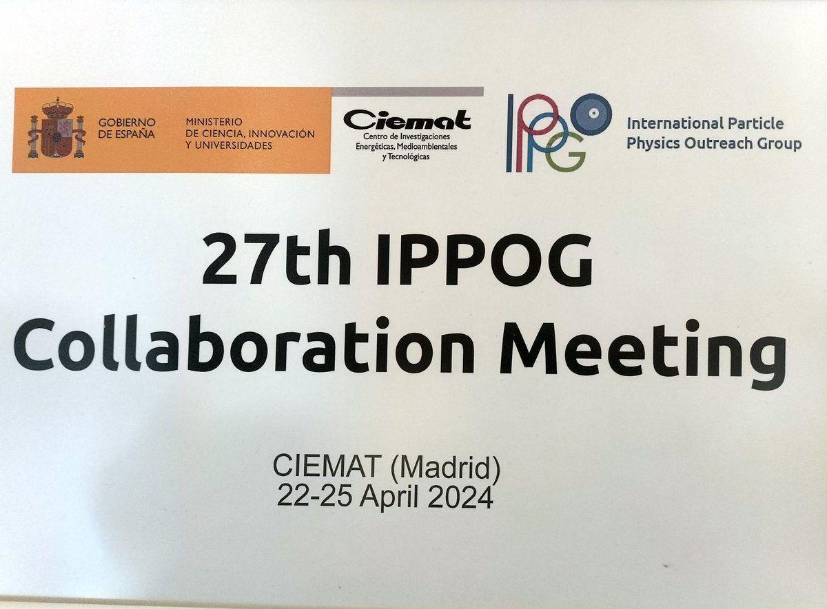 The 27th IPPOG Collaboration Meeting is taking place at @CIEMAT_OPI, in Madrid (Spain).

#MEDNIGHT Coordinator #MarinaTrimarchi and partners @jpuertapelayo  + #AnaMuñoz meet for the first time in this amazing context.

#cern70 #europeanresearchersnight #particlephysics