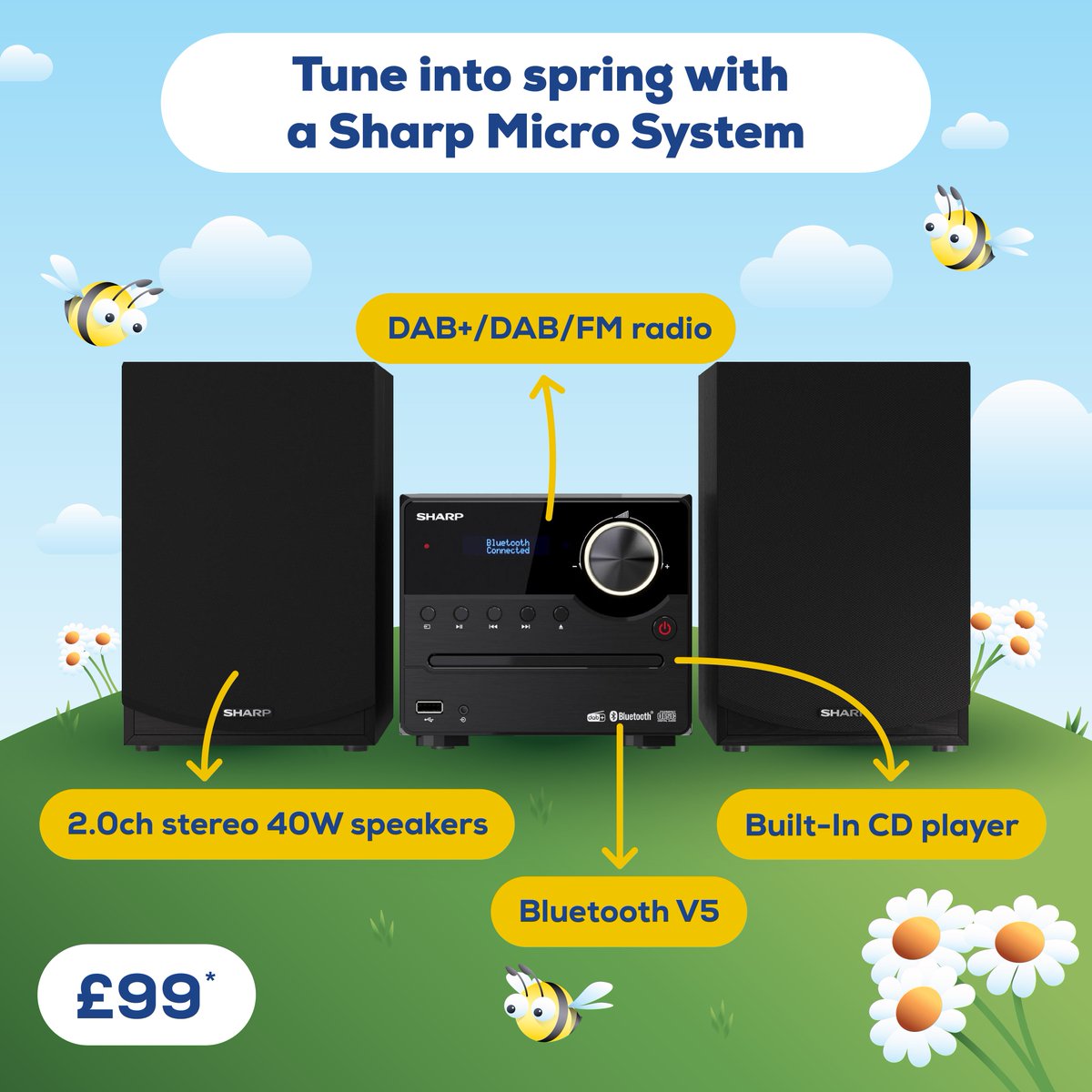 Enjoy the sound of spring with Sharp's wireless Hi-Fi micro system. Featuring the latest DAB+ tuner and 40W speakers, it's perfect for any occasion. Shop our #SpringOffers until 30th April. euronics.la/49Cyn6X #TheHomeofElectricals #Sharp *Price correct at time of post