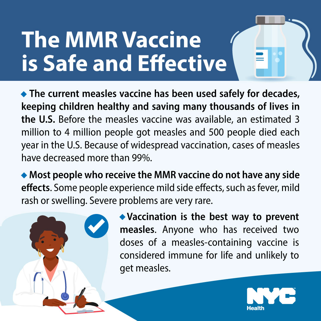 Vaccination is the best way to prevent measles. Because of widespread vaccination, cases of measles have decreased more than 99%. This #WorldImmunizationWeek, make sure you and your children are up to date on your MMR vaccine: onyc.gov/measles