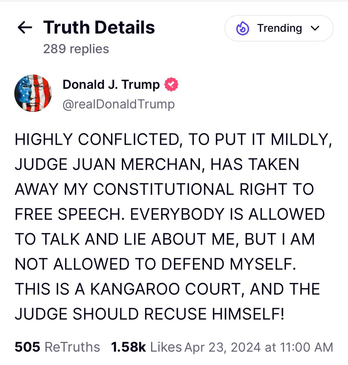 lawofruby's tweet photo. I almost never repost Trump’s social posts, but this one — crafted during the break right after a disaster of an argument — takes the cake. He is trying desperately to bait Merchan, who still has not retaken the bench. https://t.co/d94EsCXo2r