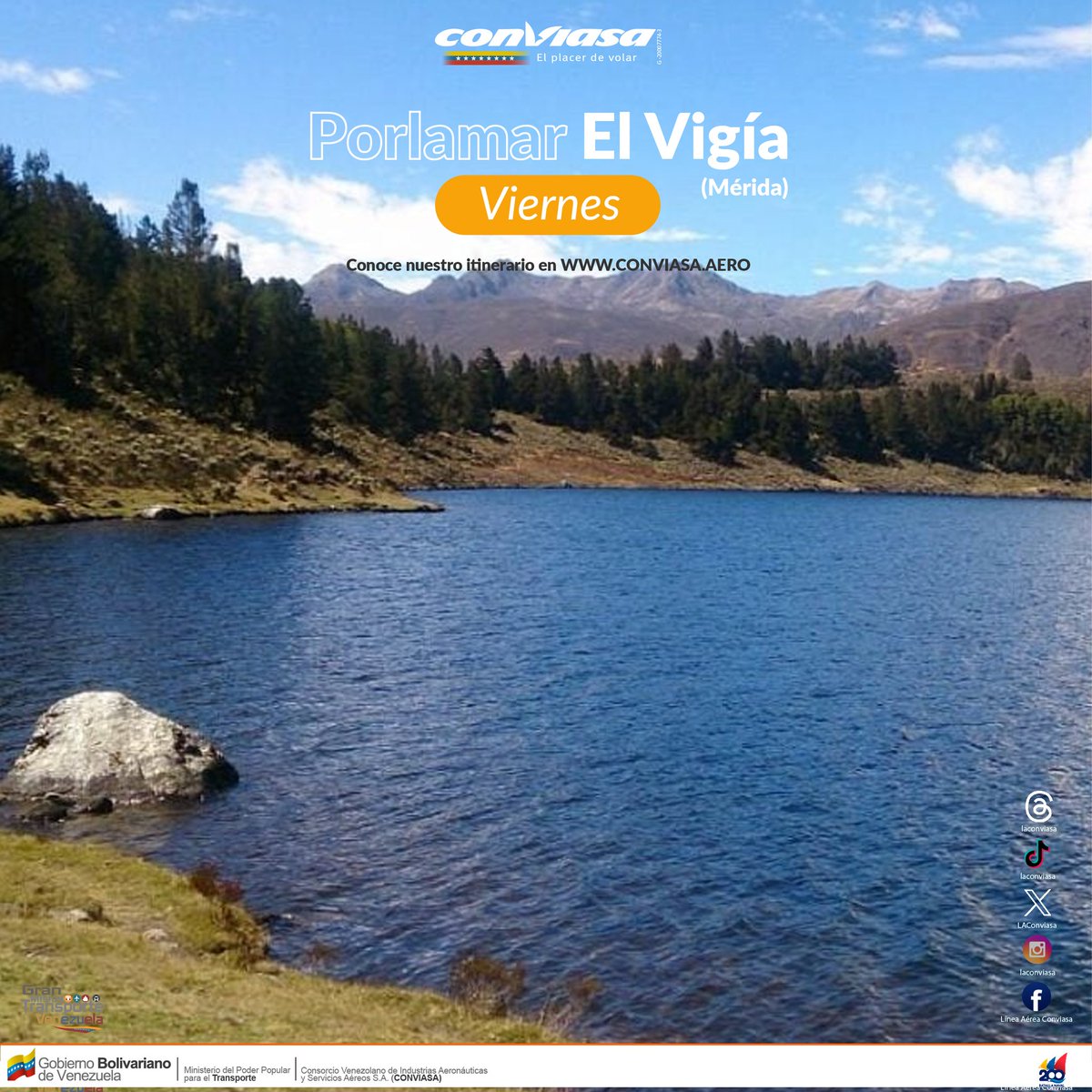 Conectamos el Oriente con Los Andes venezolanos, vuela con nosotros desde #Porlamar a #ElVigía 

Adquiere tu boleto en conviasa.aero