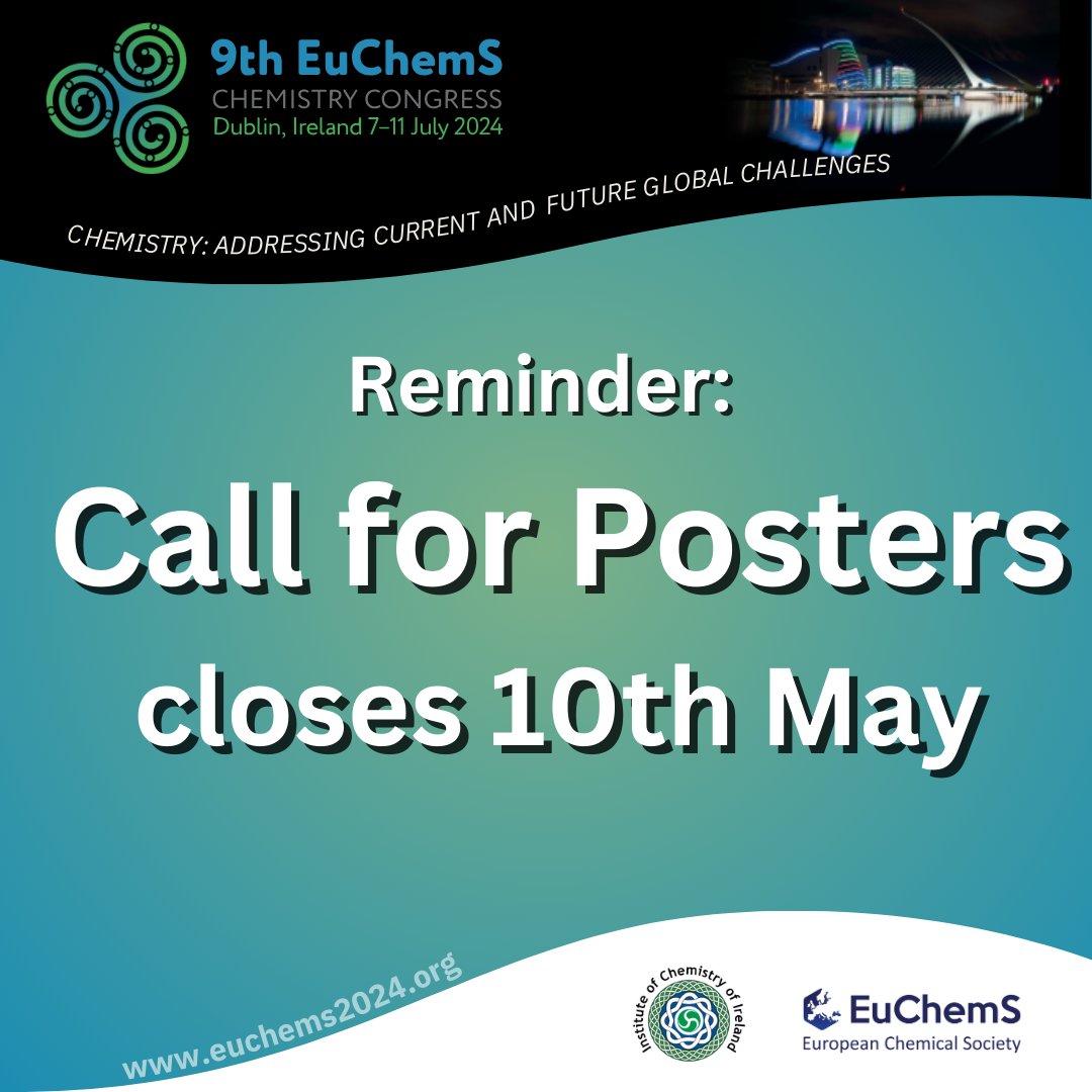 📢Friendly reminder! The countdown is on! Just 2 weeks left until the call for posters closes on May 10th. Don't miss this opportunity to share your work at #ECC9🎨🔬euchems2024.org/programme/call…