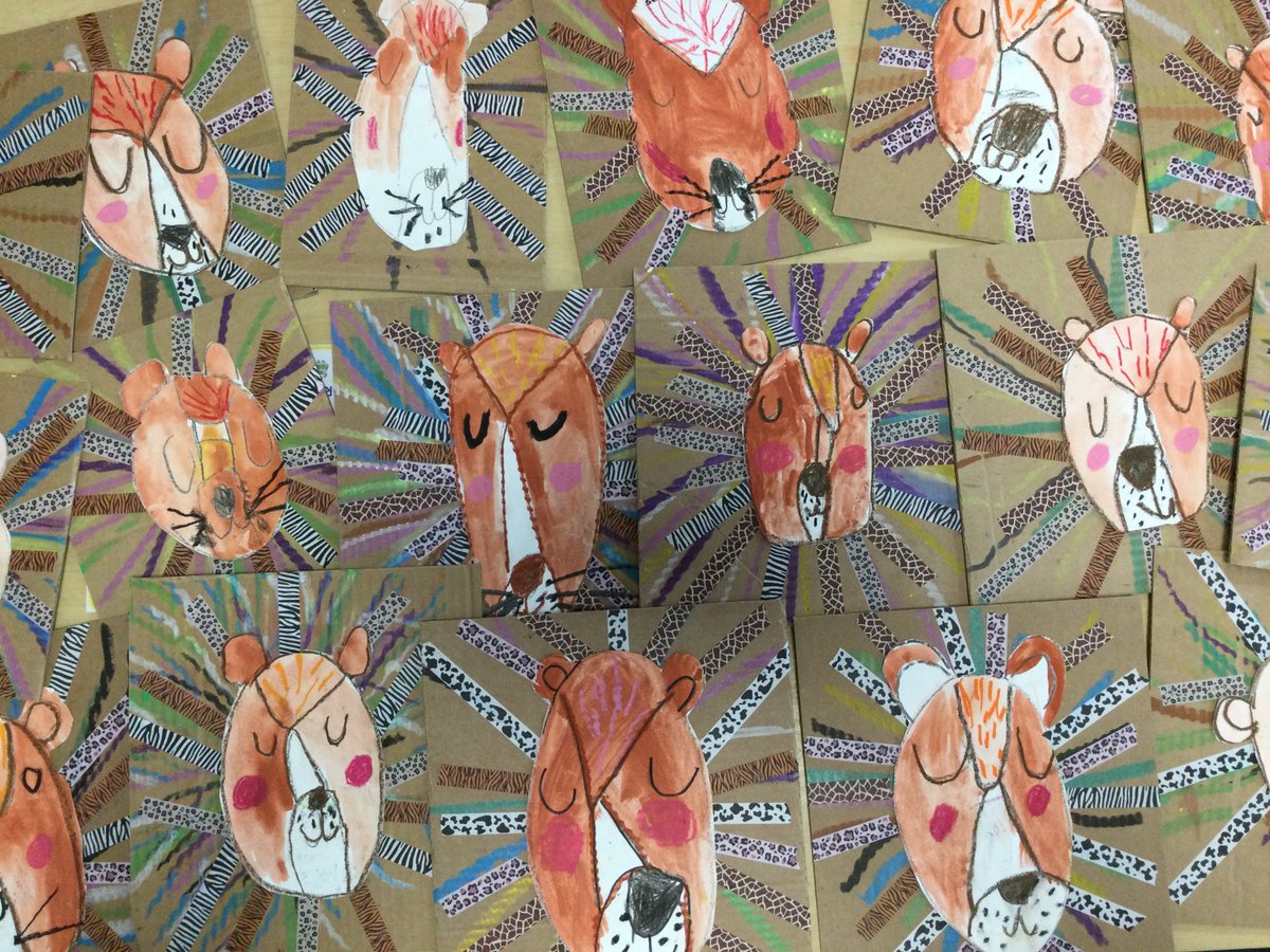 #OLOLGeography #OLOLArt a characterful pride of lions have come to reception class. We used recycled materials to create our own Tingatinga inspired art works. #AfricaThemeDay
