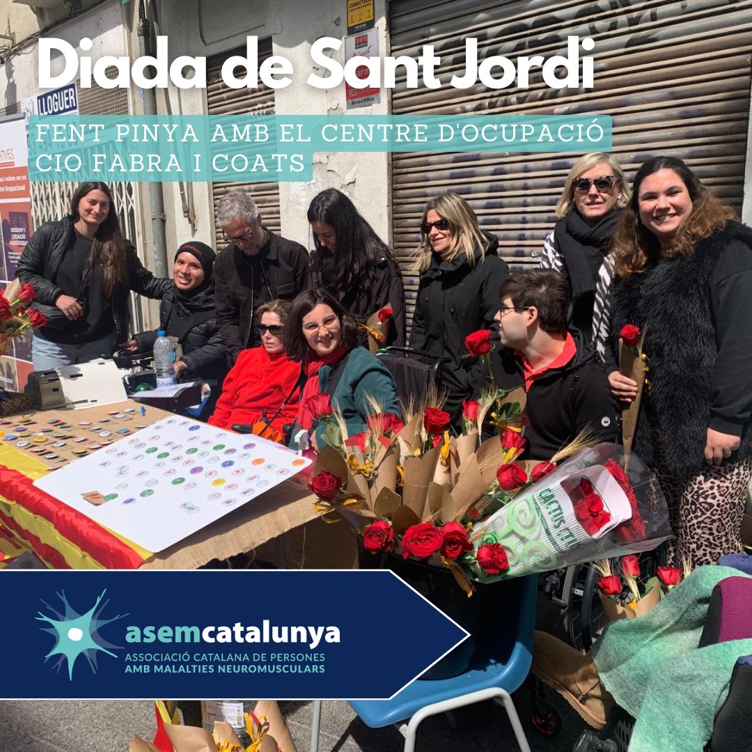 ASEMCatalunya's tweet photo. Avui és la Diada de Sant Jordi.
Visitem als nostres amics i veïns del Centre d'Ocupació CIO Fabra i Coats.
☎️ 933 46 90 59
📩 info@asemcatalunya.com
#asemcatalunya #discapacitat #malaltiesneuromusculars #santjordi #rosesillibres #llibres #libros https://t.co/ERBZ5ObiXH