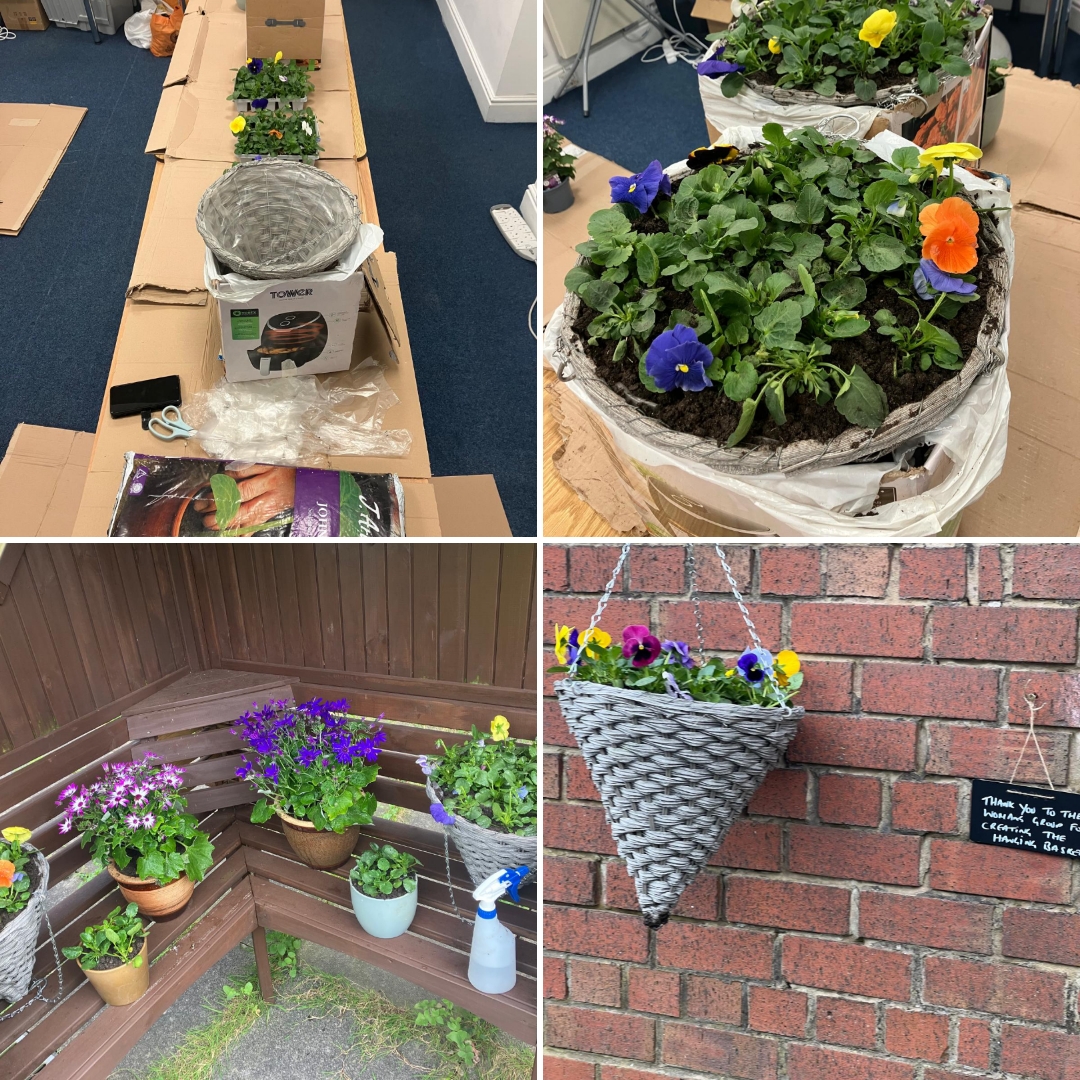 Our Women's group created these lovely hanging baskets and tubs to go in the Garden of Hope - it really feels like Spring is finally here. #womensgroup #gardening #newskills #newfriends #endhomelessness #recovery #Liverpool