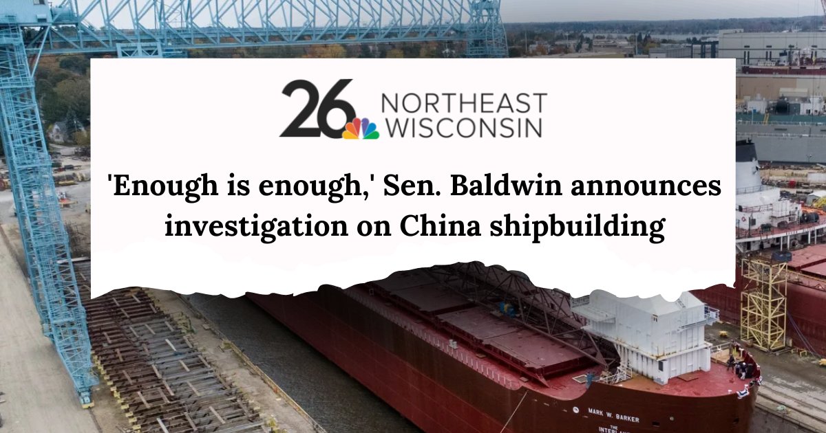China hasn't played by the rules in the shipbuilding industry for far too long & it’s American workers & our national security that are paying the price. I’ve had enough & I’m fighting back to protect American workers, union jobs, and our Made in America shipbuilding economy.