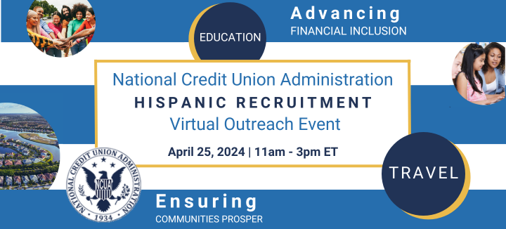 Want to work for the Federal Government? Register to meet with recruiters from the National Credit Union Association seeking to fill Full-time positions at the April 25th virtual fair. To learn more and register: bit.ly/4967Oqp #ncua #creditunion #careereco #hiring #jobs