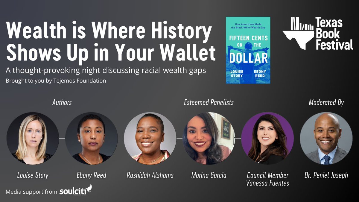 Join us in celebrating the forthcoming release of 'Fifteen Cents on the Dollar' by Yale MBA profs Ebony Reed & Louise Story, moderated by Dr. Peniel Joseph. Panel includes Rashidah Alshams, Marina Garcia, & Councilwoman Vanessa Fuentes. Free w/ RSVP: eventbrite.com/e/wealth-is-wh…
