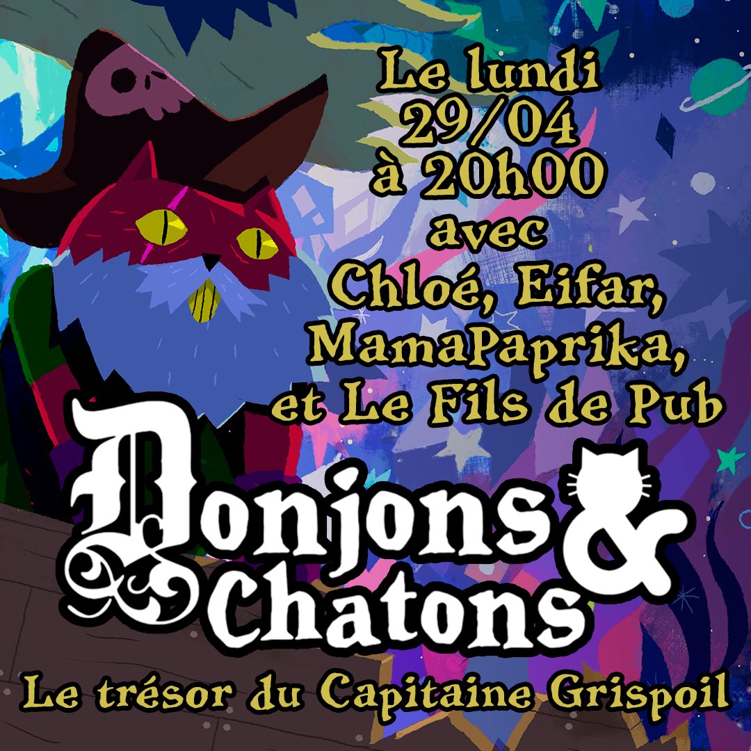 @Chloe_Twitch @EifarIsNotHere @PlotTwistJdr @mamapaprika_ @afrogameuses @Le_FilsdePub @clement_der Donc on oublie pas, lundi 29 avril à 20h00, on se retrouve sur twitch.tv/chloe pour cette nouvelle aventure !