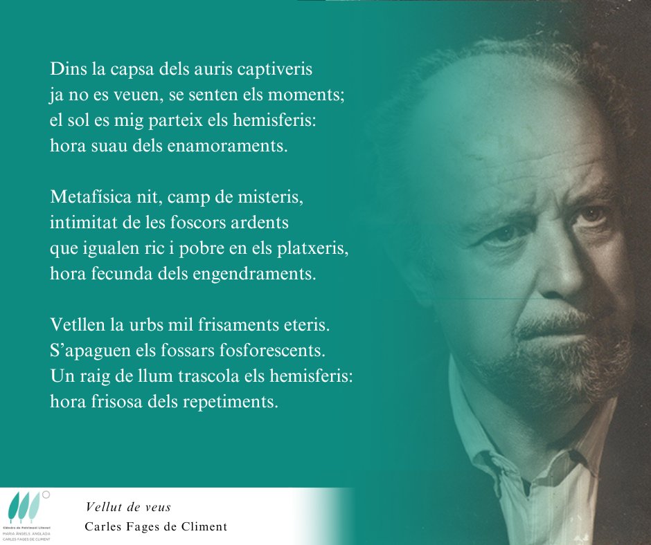 ✨Un dia com avui fa 122 anys naixia a Figueres Carles Fages de Climent. El recordem amb els versos del seu poema «Hores», en què el poeta evoca la imatge del crepuscle i, alhora, els sentiments que li desvetlla el pas del temps.