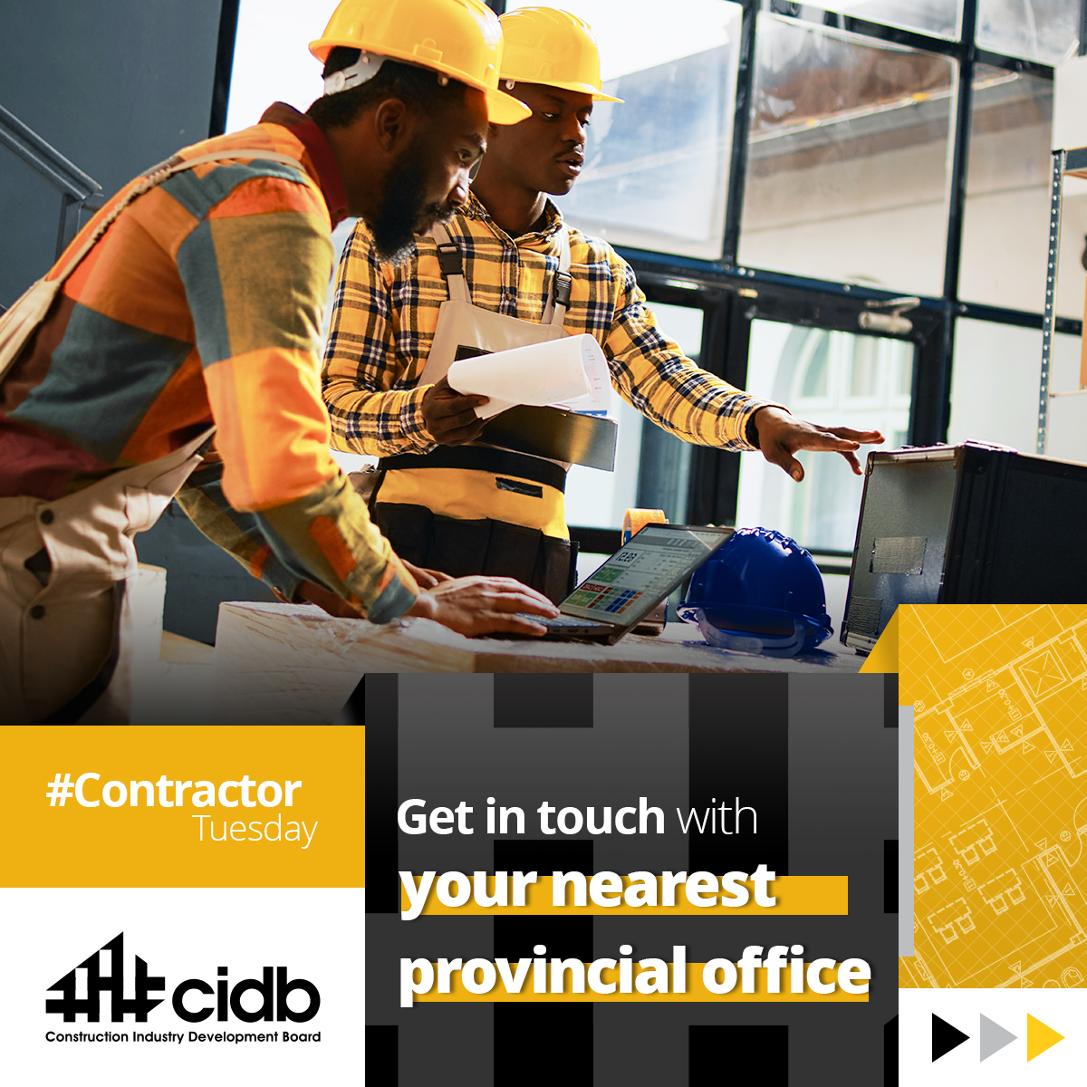 #ContractorTuesday. 🚀 Need help with registering as a contractor? Our #cidb provincial offices are here to serve you! 🏢📧 𝗗𝗿𝗼𝗽 𝘁𝗵𝗲𝗺 𝗮𝗻 𝗲𝗺𝗮𝗶𝗹 📩 for any questions or guidance. Click here for email addresses ➡️ bit.ly/3LDviHO 

𝗥𝗲𝗺𝗲𝗺𝗯𝗲𝗿 𝘁𝗼…