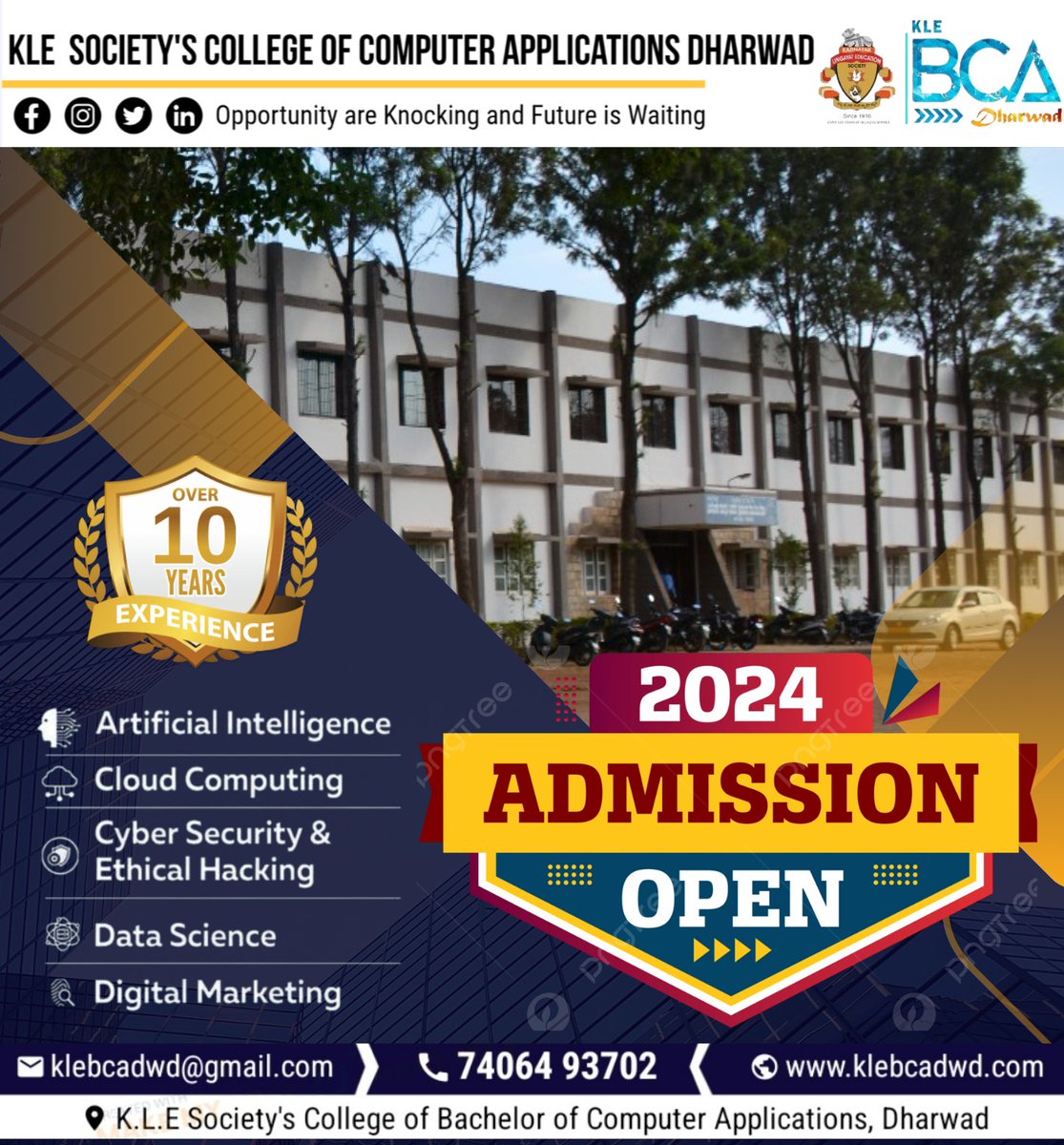Step into excellence at KLE BCA Dharwad! Apply now for the 2024-25 intake. 🎓
#KLEBCADharwad #BCAAdmissions #TechnologyEducation #FutureReady #InnovateWithKLE #EmpowermentThroughEducation #DreamBig #CareerGoals #SuccessStories #BrightFuture