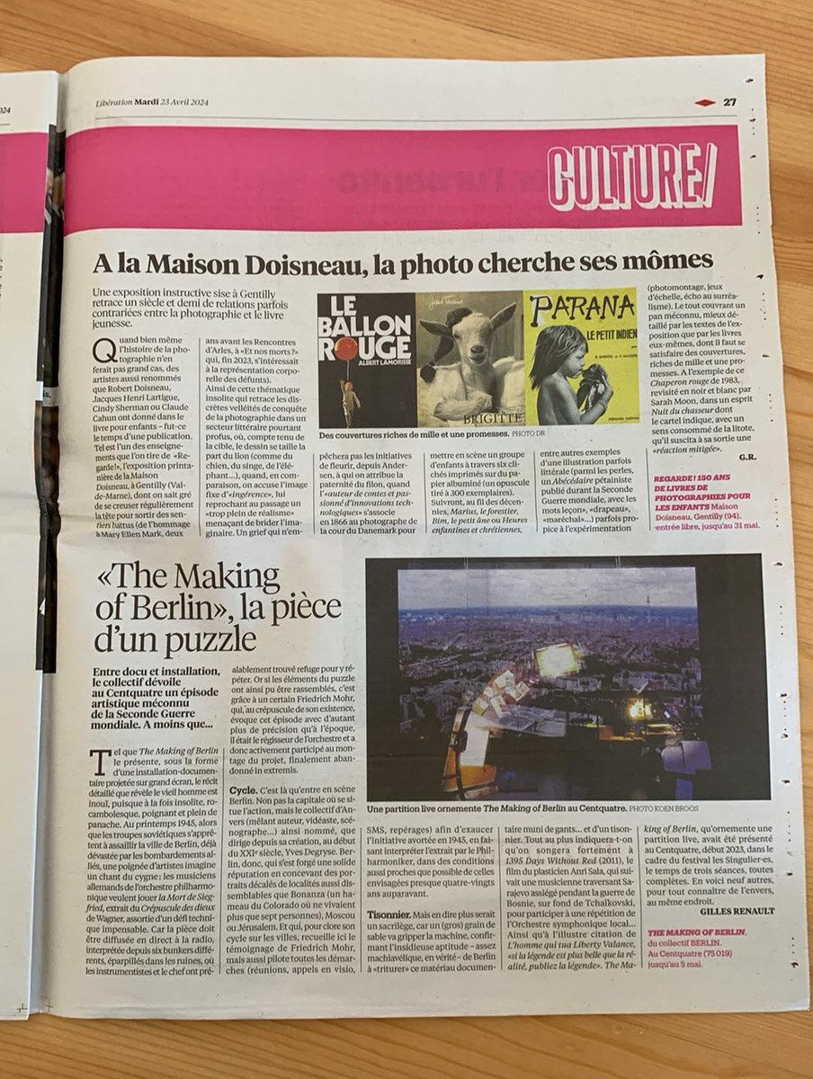 Maison Doisneau (@maisondoisneau) on Twitter photo / Revue de presse / Exposition Regarde ! 150 ans de livres de photographies pour les enfants
<a href="/libe/">Libération</a> en parle dans son édition du 23 avril 2024
Jusqu'au 31 mai 2024 en entrée libre du mercredi au dimanche
<a href="/le_guen/">Le Guen Laurence</a>, commissaire de l'exposition / Revue de presse / Exposition Regarde ! 150 ans de livres de photographies pour les enfants
<a href="/libe/">Libération</a> en parle dans son édition du 23 avril 2024
Jusqu'au 31 mai 2024 en entrée libre du mercredi au dimanche
<a href="/le_guen/">Le Guen Laurence</a>, commissaire de l'exposition
