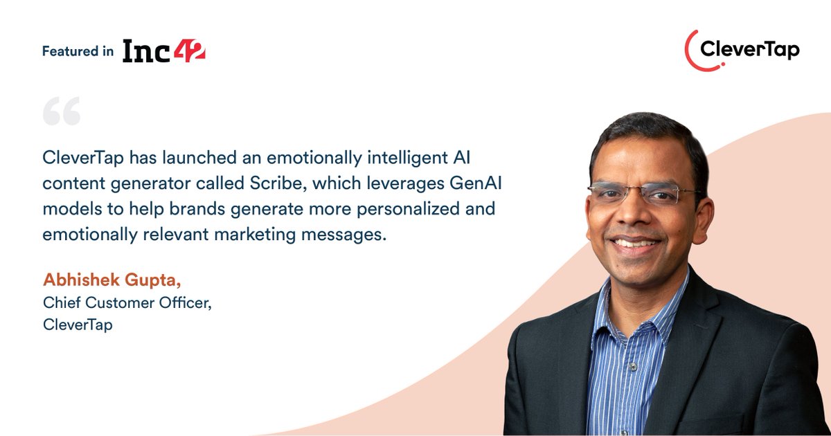 #IndiaInc's enthusiasm to leverage #GenAI for work efficiency and improved business outcomes is peaking! Here's @abhigupta1 sharing his thoughts on the strides CleverTap within the space. Read the full @Inc42 story here: bit.ly/4b5KFWK