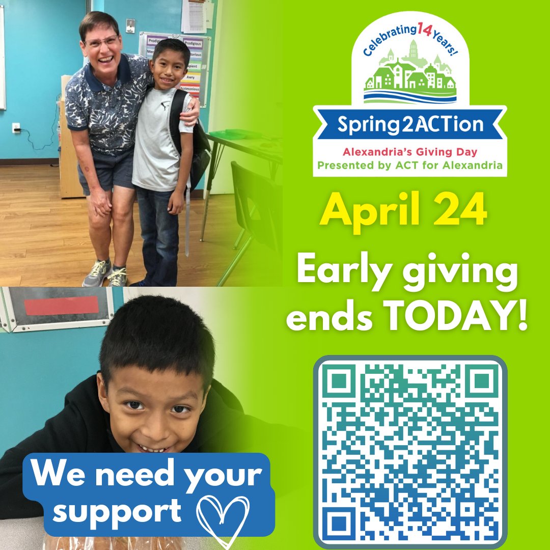 Give to Spring2ACTion today! Donations up to $22,350 will be matched.

Create a mini-fundraiser online and/or donate: spring2action.org/organizations/… 

#Spring2Action #ACTforAlexandria #AlexandriaVA #community #fundraising